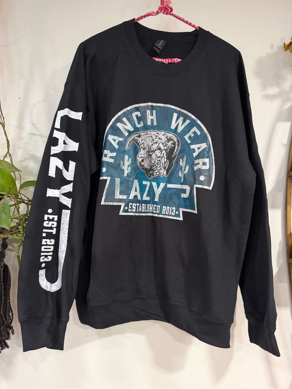 STS Ranchwear Black Crewneck Sweatshirt with Blue & White Graphic